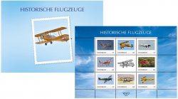Austria Österreich 2023 History of Austrian aviation Airplanes special stamp edition set with label in block in booklet MNH