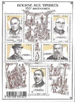 France 2010 Philatelists Union 150 ann Outstanding philatelists: Roosevelt Ivert and others set of 5 stamps in block MNH