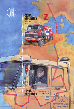 Czech Tschechien Tchèque 2024 Dakar Race Karel Loprais Truck Set of 2 stamps in block MNH