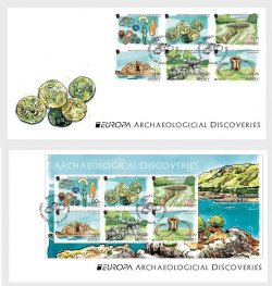 Jersey UK Great Britain 2025 Europa CEPT Archaeological Discoveries set and block FDC