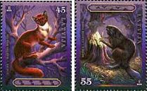 Latvia 2008 Forest fauna Mammals Marten and beaver Set of 2 stamps MNH