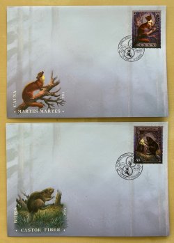 Latvia 2008 Forest fauna Mammals Marten and beaver Set of 2 FDC's