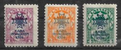 Latvia 1923 For Invalids blue overprints of the Bear Killer Order Set of 3 stamps MH (*)