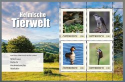 Austria 2025 Nature Alpine Fauna Birds Mammals Beetles Limited edition SEt of 4 stamps in block MNH