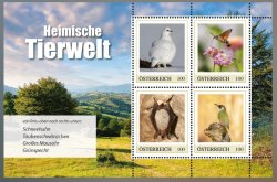 Austria 2025 Nature Alpine Fauna Birds Bat Limited edition Set of 4 stamps in block MNH