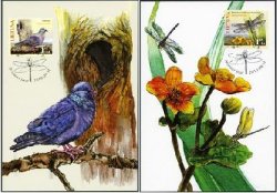 Lithuania Litauen Lituanie 2010 Red Book Birds Insects Dove Dragonfly Set of 2 maxicards