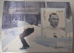 Latvia 2025 Alberts Rumba Sport legend Chamonix 1924 and St. Moritz 1928 Olympics Limited edition IMPERFORATED Block MNH