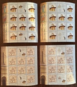 Romania 2008 UNESCO Cultural Heritage Orthodox churches Joint issue with Russia Full set of 4 sheetlets with limited edition silver folio MNH