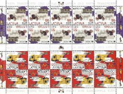 Latvia 2013 Europa CEPT Mail transport Trains Cars Airplane Carriages Set of 2 sheetlets MNH