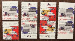 Latvia 2013 Europa CEPT Mail transport Trains Cars Airplane Carriages Full Set of stamps tete-beches booklet pair MNH