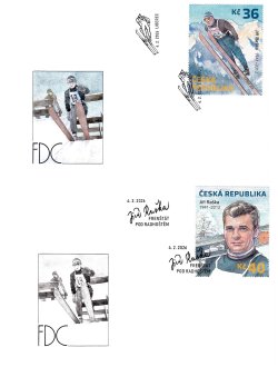 Czech 2026 Jiří Raška legendary ski jumper Olympics Grenoble 1968 Olympic Gold Set of 2 stamps in block MNH