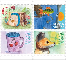 Aland Finland 2025 Children’s pictures Beautiful summer Set of 4 stamps in block 2x2 MNH