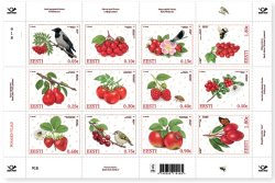 Estonia 2026 Red Fruits Birds Insects Flowers Bees Butterflies Set of 12 stamps in block / sheetlet MNH