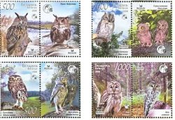 Belarus Belorussia 2008 Owls set of 4 stamps with labels MNH