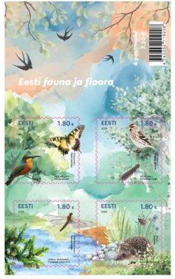 Estonia 2026 Flora and fauna Insects butterfly birds mammals Set of 4 stamps in block MNH