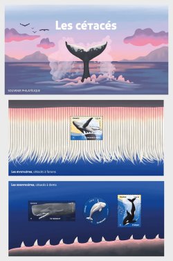 France 2026 Cetaceans Sea mammals Whales Set of 4 stamps in 2 limited edition special block in booklet MNH