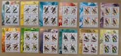 Belorussia Belarus 2006 Definitives birds from gardens silk paper set of 12 corner q-block's 2x2 MNH