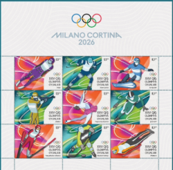 Azerbaijan 2026 Olympic Games Milan Cortina Set of 9 perforated stamps in block MNH