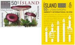 Iceland Island Istande 2026 Definitives Postage to Europe Overprints on mushroom and Amnesty International Set of 2 stamps MNH