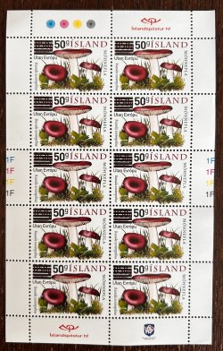 Iceland Island Istande 2026 Definitives Postage to Europe Overprint on mushroom Crab brittlegill Sheetlet MNH