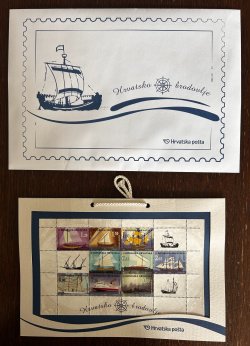 Croatia 1998 - 2007 Definitives Ships Full set of 9 mint stamps with labels in block / sheetlet in official special design paper frame 