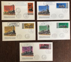 USSR Russia 1978 Locomotives Steam trains set of 5 stamps on special covers with cancellations Trans-Siberian Railway route