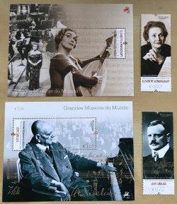 Portugal 2015 Great Musicians of the World Jean Sibelius Elisabeth Schwarzkopf Set of 2 stamps and 2 blocks MNH