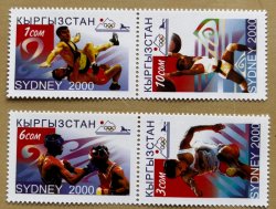 Kyrgyzstan 2000 Olympic games Sydney Olympics Set of 4 stamps in 2 rare strips MNH