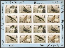 Kyrgyzstan 2009 WWF Birds falcon rare Imperforated sheetlet of 4 blocks 2x2 MNH
