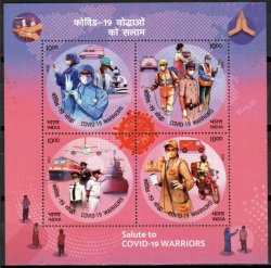 India 2020 COVID-19 Heroes Doctors medicine all types of transport Set of 4 stamps on block MNH