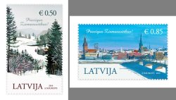 Latvia 2014 Christmas Winter forest and Riga view Set of 2 stamps MNH
