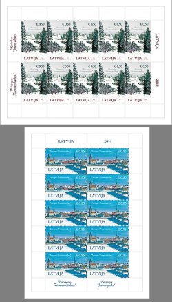 Latvia 2014 Christmas Winter forest and Riga view Set of 2 sheetlets MNH