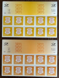 Estonia 2026 Definitives Coat of Arms Set 1.80e and 3.90e Type II with micro Lions Coats Sheetlets tops MNH