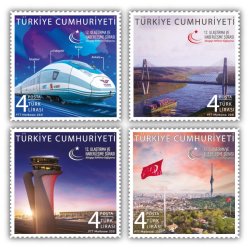Turkey 2021 Transport and Communications Forum Trains Ships Aviation Bridge Set of 4 stamps MNH