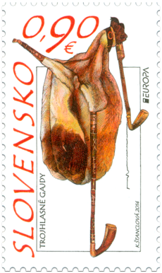 Slovakia 2014 Europa CEPT National Musical Instruments Three Drones Bagpipes Perforated stamp MNH