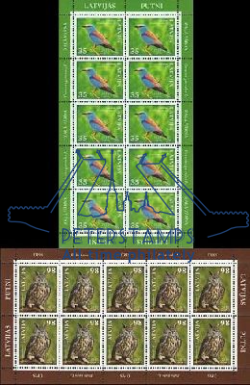 Latvia 2010 Birds Roller and Eagle Owl Set of 2 sheetlets MNH