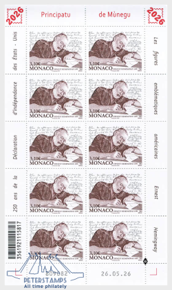 Monaco 2026 Ernest Hemingway Sheetlet MNH