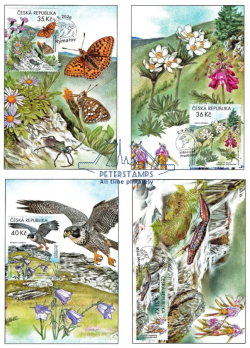 Czech 2026 Jeseniky Protected Area Fauna and Flora Set of 4 maxicards