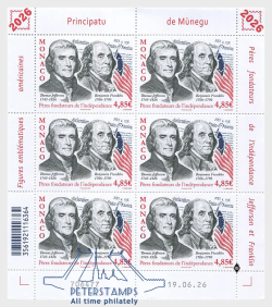 Monaco 2026 USA Independence 250 ann Founding Fathers Of America Thomas Jefferson And Benjamin Franklin Sheetlet MNH