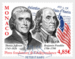 Monaco 2026 USA Independence 250 ann Founding Fathers Of America Thomas Jefferson And Benjamin Franklin Stamp MNH