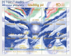 Faroe Islands Denmark 2026 Christmas Seals 50 ann Aurora borealis Sheetlet MNH