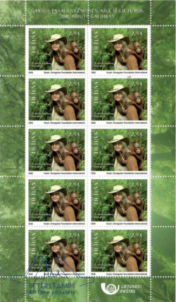 Lithuania 2026 Anthropologist Birutė Galdikas with orangoutang Sheetlet MNH