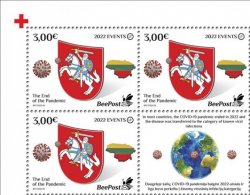 Lithuania Litauen 2022 Significant events The End of COVID Pandemic BeePost block of 3 stamps and label mint